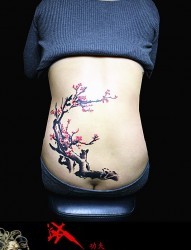 女性腰部纹身--性感梅花纹身作品