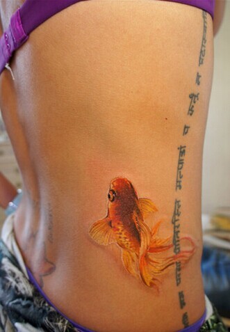 点击大图看下一张：腰部好看的金鱼纹身图3