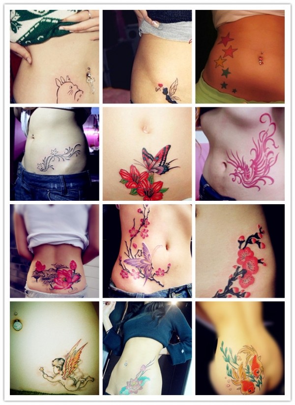点击大图看下一张：女性腹部各种彩色性感刺青