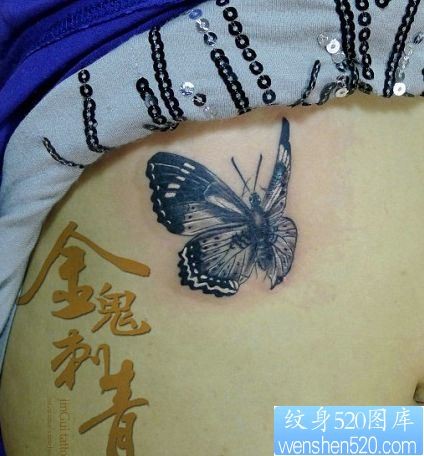 点击大图看下一张:女孩子腹部好看的蝴蝶纹身图片