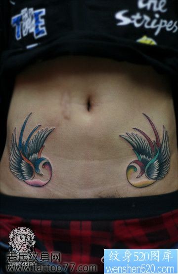 点击大图看下一张:腹部欧美风格的鸽子纹身图片