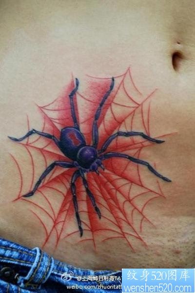 点击大图看下一张：男人腹部帅气的蜘蛛与蜘蛛网纹身图片