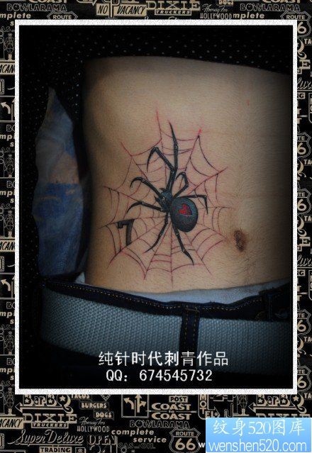 点击大图看下一张：男人腹部潮流帅气的蜘蛛纹身图片