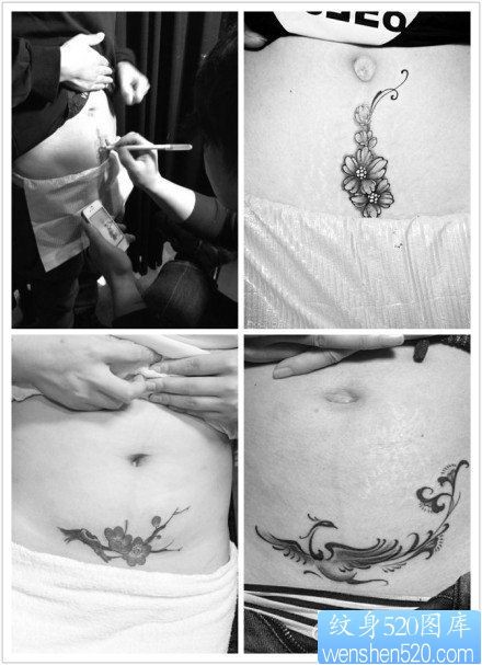 点击大图看下一张：一组女性腹部精美的花卉凤凰纹身图片
