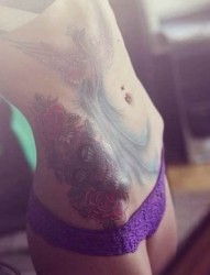 纹身520图库推荐一幅女人腹部彩色凤凰 纹身图片
