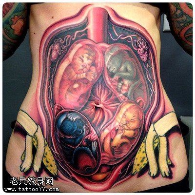 点击大图看下一张：最好的纹身馆推荐一款腹部心脏纹身图案