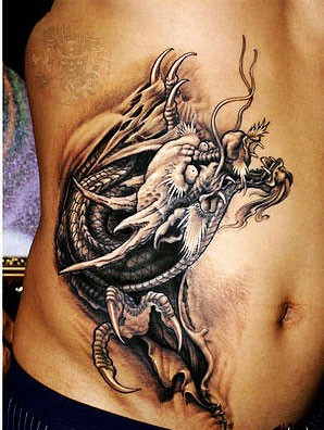 点击大图看下一张：男士腹部猛兽纹身图案图2
