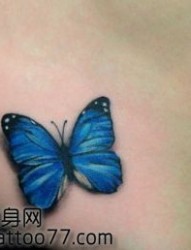 唯美的美女臀部彩色蝴蝶纹身图片