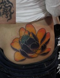 女孩子臀部好看的彩色莲花纹身图片