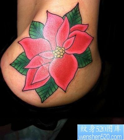 点击大图看下一张：臀部纹身图片：一幅美女臀部彩色花卉纹身图片纹身作品