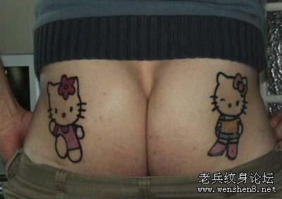 点击大图看下一张：可爱的臀部卡通彩色猫咪纹身图片纹身作品