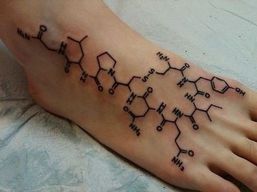 点击大图看下一张：脚背上超有个性的分子式纹身图案
