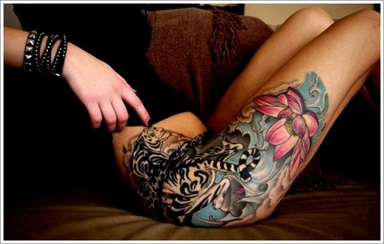 点击大图看下一张：女性腿部时尚漂亮的纹身
