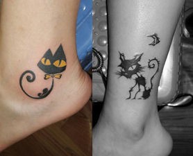 点击大图看下一张：美女小腿可爱卡通猫咪纹身图