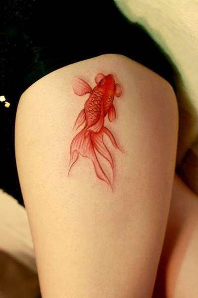 点击大图看下一张：女性腿部可爱金鱼性感彩色刺青