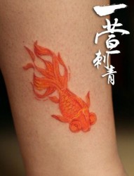 女人喜欢的腿部彩色小金鱼纹身图片