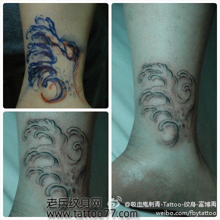 点击大图看下一张：美女腿部另类经典的浪花纹身图片