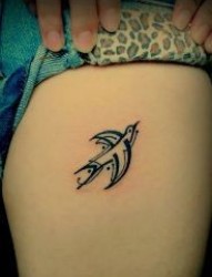 女孩子腿部流行的图腾鸽子纹身图片