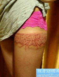 美女腿部漂亮唯美的蝴蝶结蕾丝纹身图片