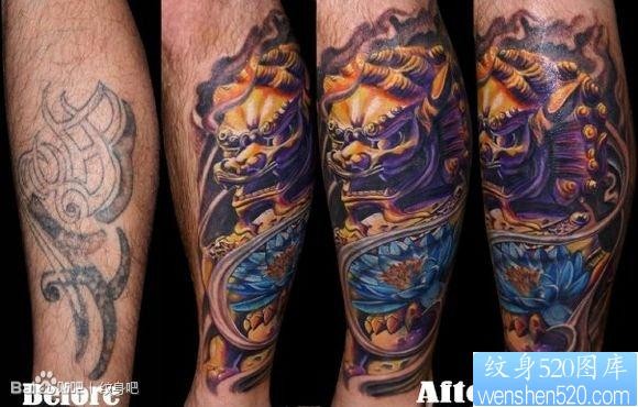 点击大图看下一张:超酷的欧美彩色石狮子纹身图片