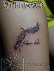 美女大腿漂亮的彩色羽毛纹身图片