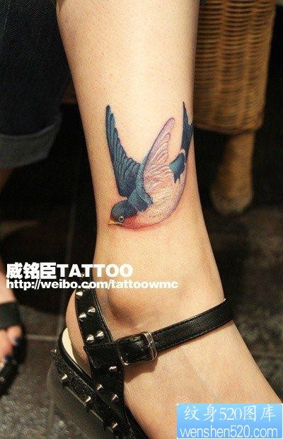 点击大图看下一张：女人小腿唯美时尚的小燕子纹身图片