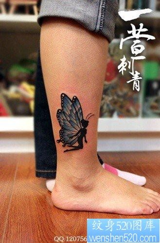 点击大图看下一张：腿部时尚潮流的蝴蝶精灵纹身图片