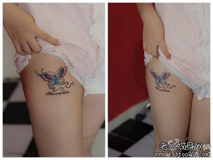 点击大图看下一张：女人腿部唯美好看的蝴蝶纹身图片