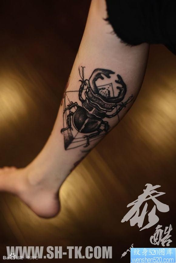 点击大图看下一张：男生腿部个性蜘蛛纹身图片