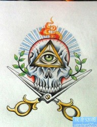 骷髅上帝之眼剪刀纹身手稿图片由纹身520图库推荐
