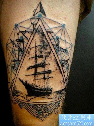 点击大图看下一张：一幅腿部帆船纹身图片有纹身520图库推荐