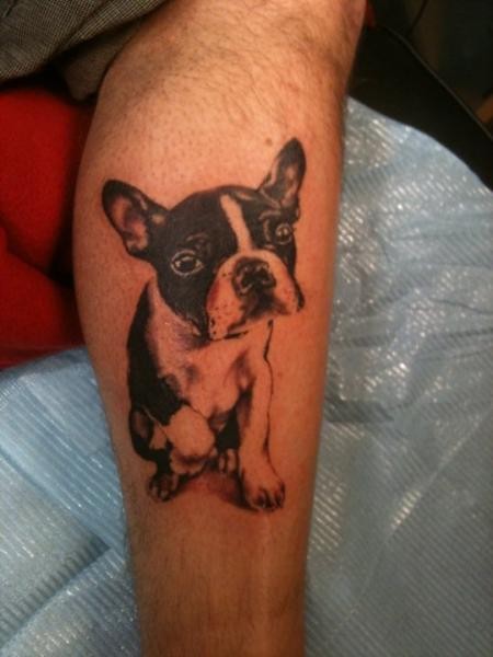 点击大图看下一张：人类忠实的朋友，腿部可爱的小狗纹身图2