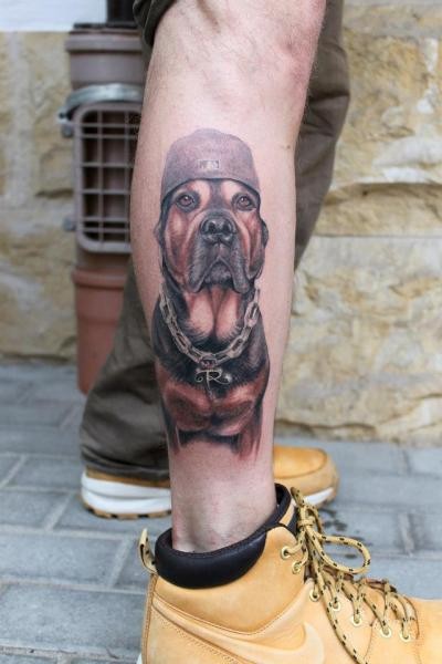点击大图看下一张：人类忠实的朋友，腿部可爱的小狗纹身图3