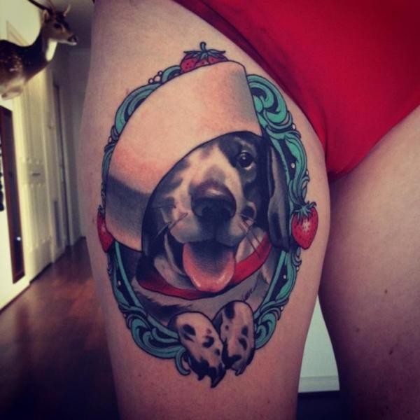 点击大图看下一张：人类忠实的朋友，腿部可爱的小狗纹身图5