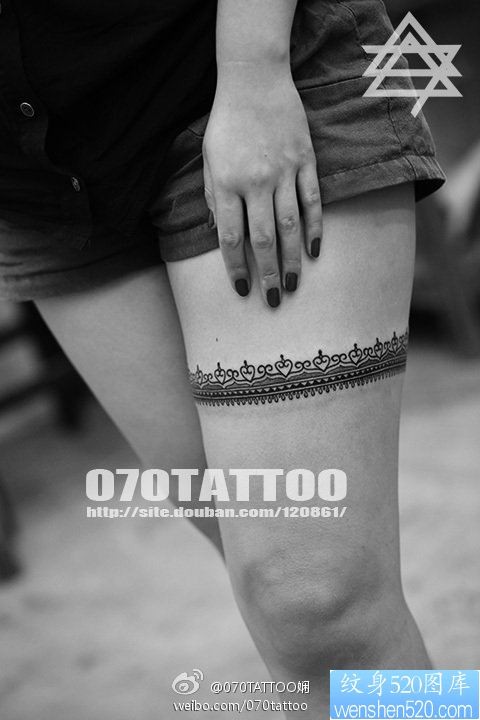 点击大图看下一张：520纹身推荐一幅美女大腿性感蕾丝纹身图片