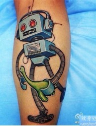 腿部机器人纹身图案