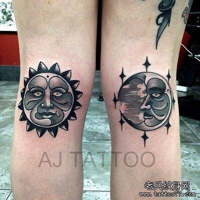 点击大图看下一张：女性腿部太阳月亮纹身图案