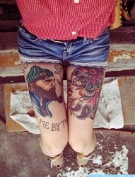 女性腿部人物纹身图案