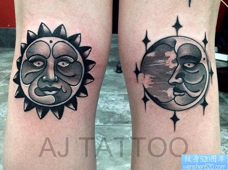 点击大图看下一张：女性腿太阳月亮纹身图案