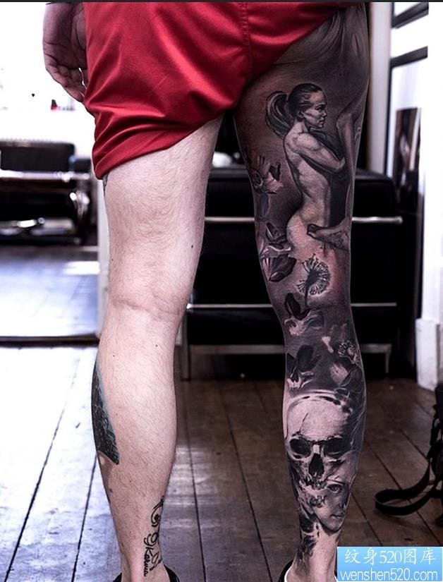 点击大图看下一张：腿部花腿欧美纹身图案