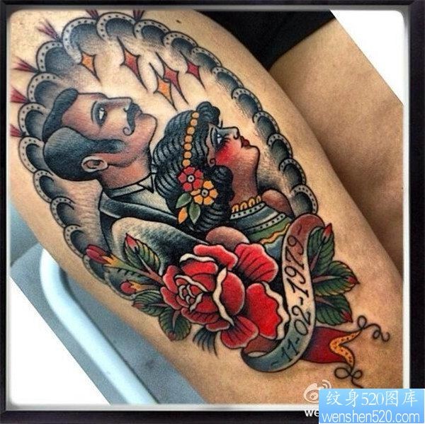 点击大图看下一张：一款腿部女郎和她老公的纹身图案