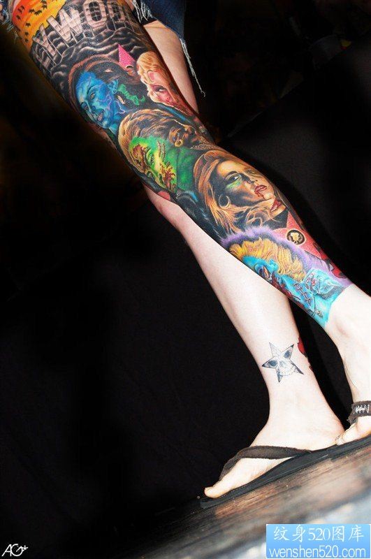 点击大图看下一张：一款女性传统花腿纹身图案