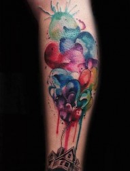 腿部彩色气球房子纹身图案