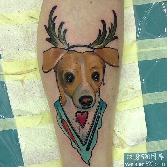 点击大图看下一张：一组腿部彩色动物纹身图4