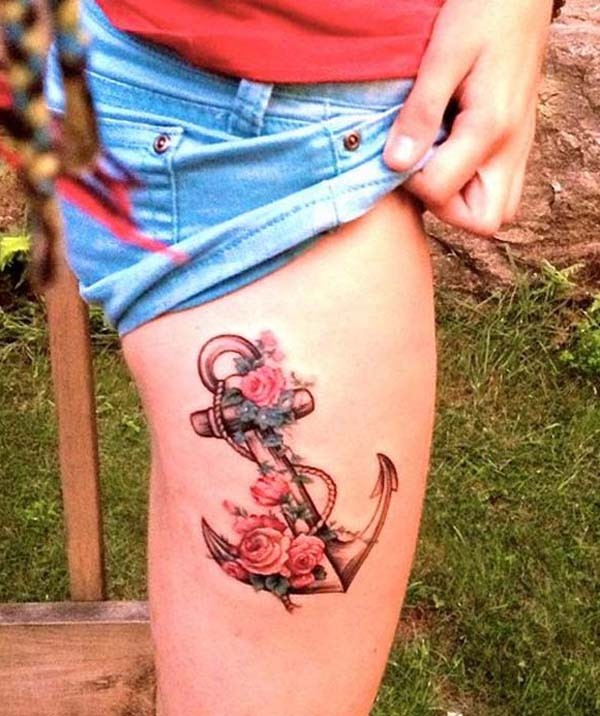 点击大图看下一张：船锚纹身，纹在大腿处，可谓恰当不过了