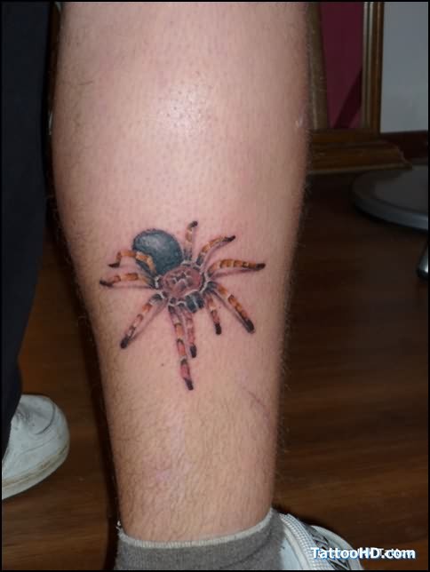 点击大图看下一张：潮人的爱好  腿部蜘蛛纹身图2