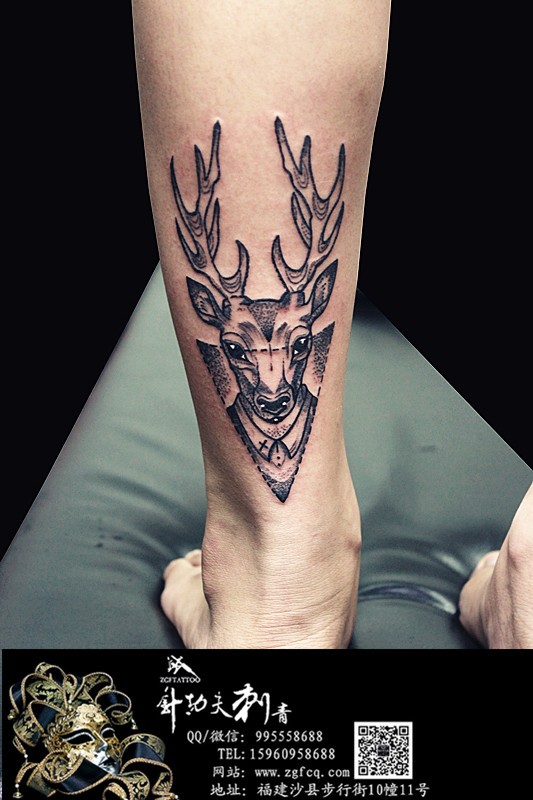 点击大图看下一张：小腿后侧鹿时尚的纹身