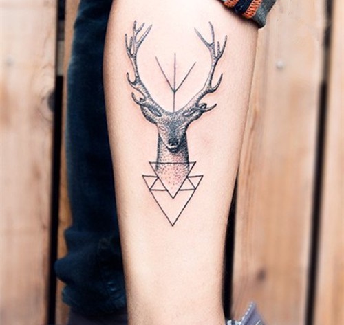 点击大图看下一张：腿部小鹿图案个性纹身
