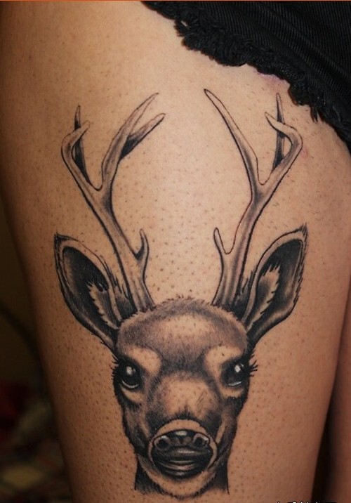 点击大图看下一张：腿部小鹿图案个性纹身图6