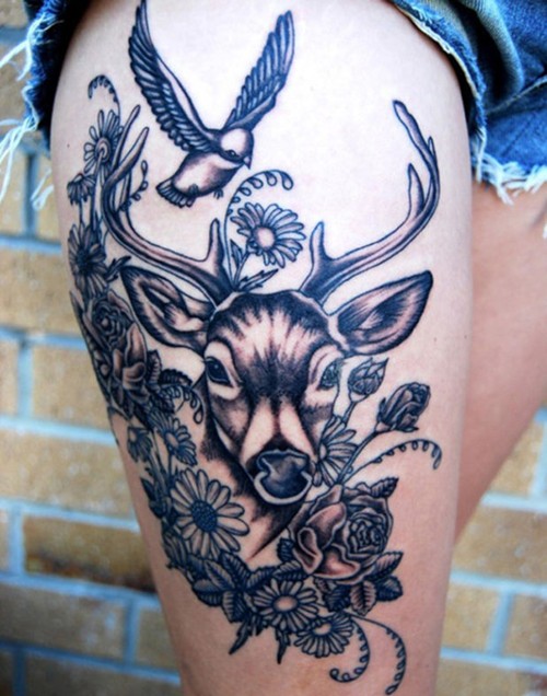 点击大图看下一张：腿部小鹿图案个性纹身图7